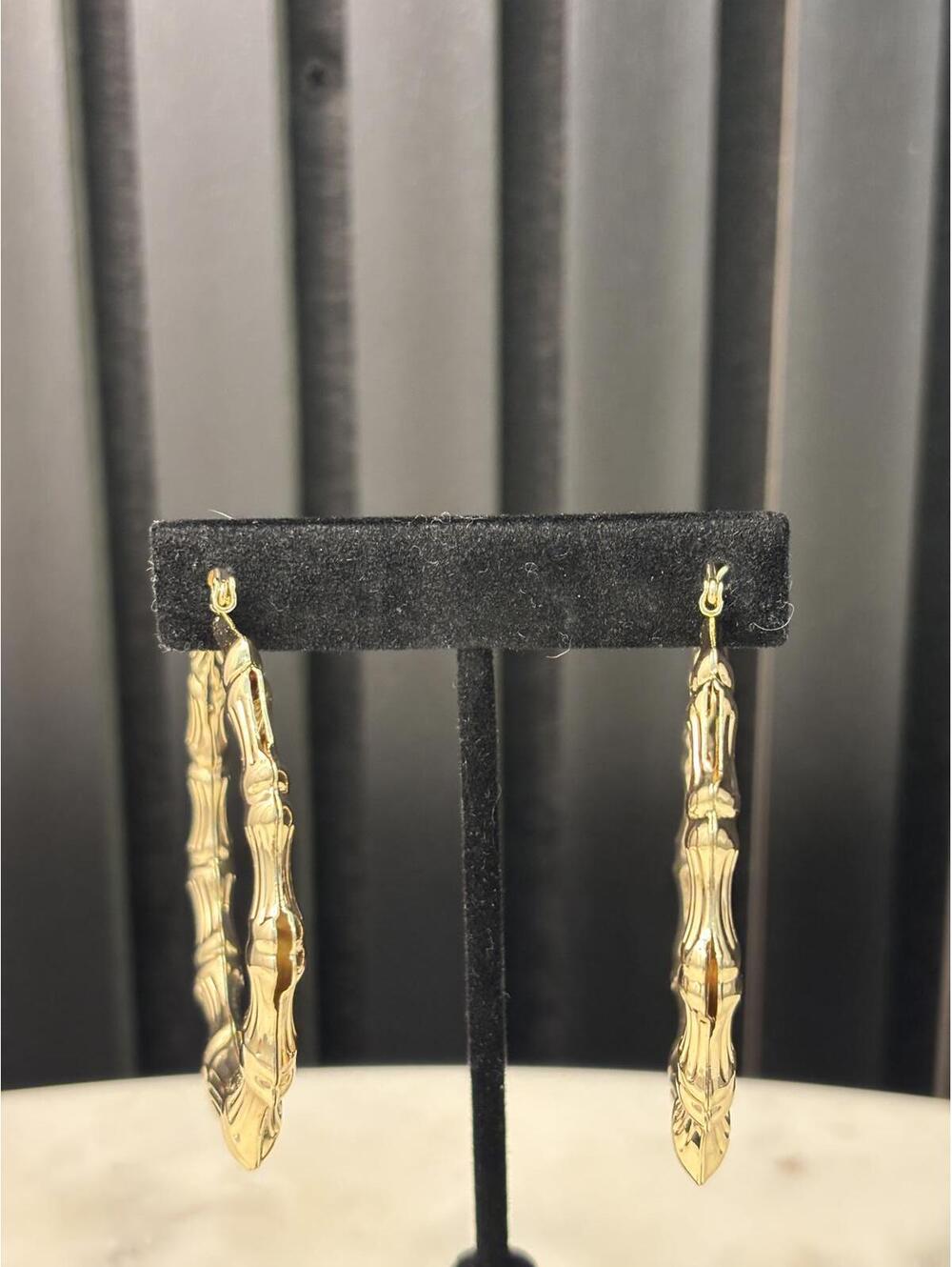 Gold Tone Bamboo Style Hoop Earrings